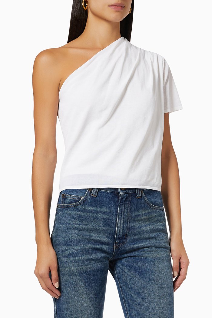 

Vea One Shoulder Top in Cotton Jersey, White