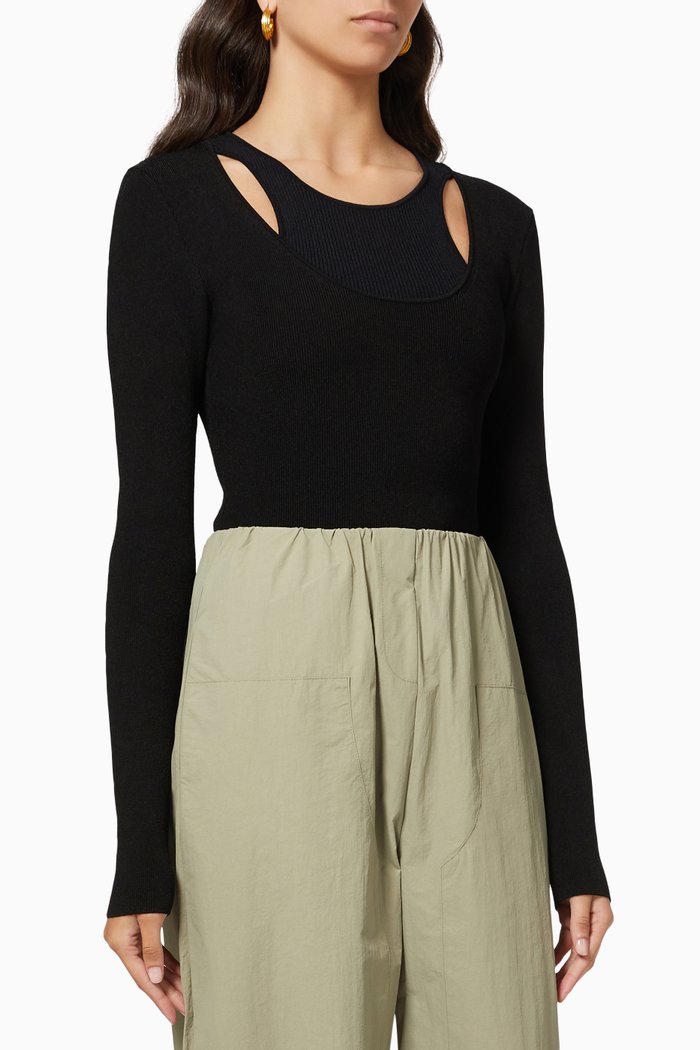 

Gyda Bodysuit in Ribbed Viscose Knit, Black