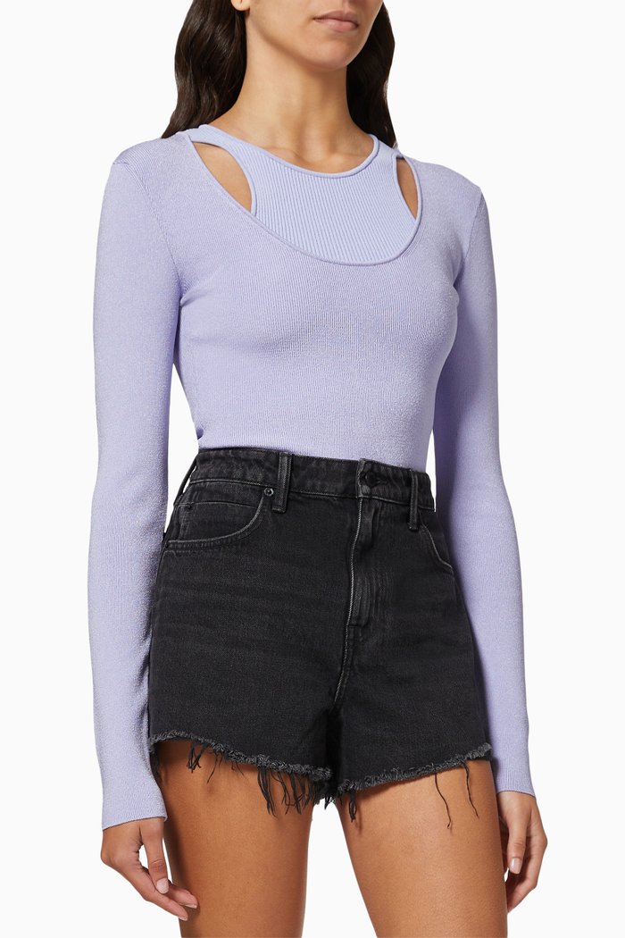 

Gyda Bodysuit in Ribbed Viscose Knit, Purple