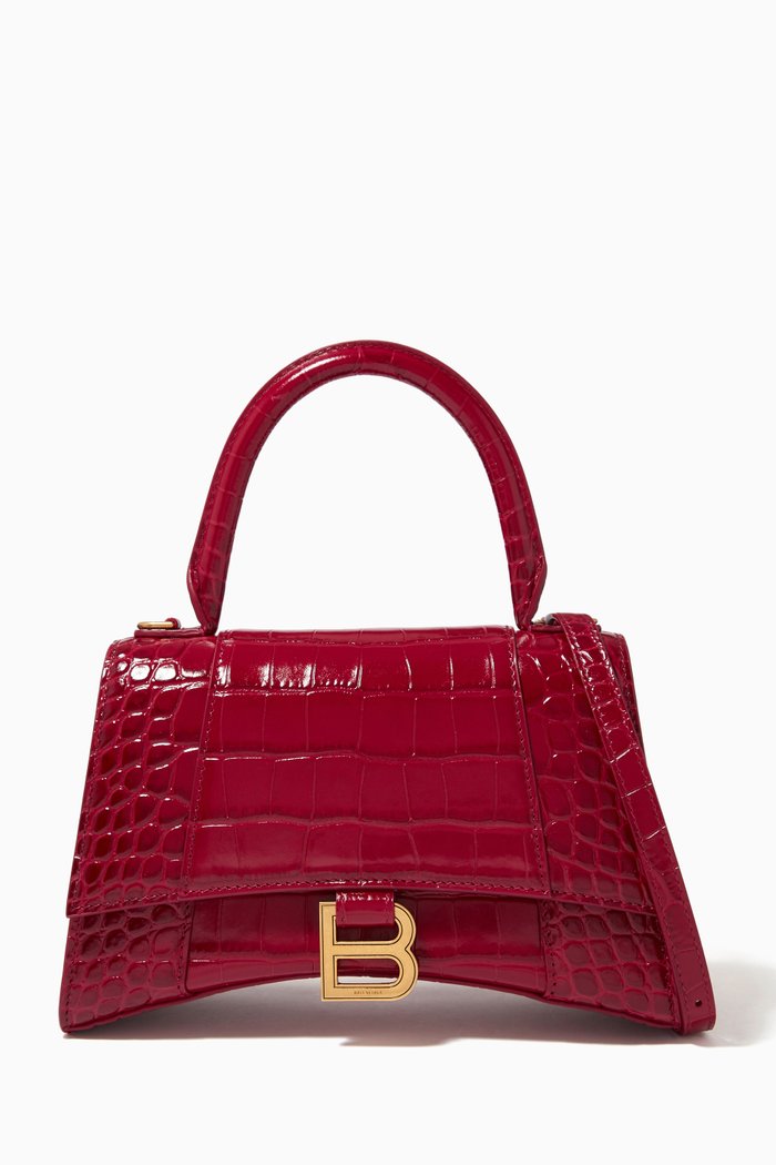

Hourglass Small Top Handle Bag in Shiny Crocodile Embossed Calfskin, Red