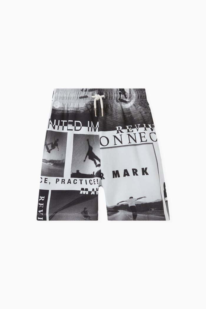 

Newspaper Print Shorts in Jersey, Black