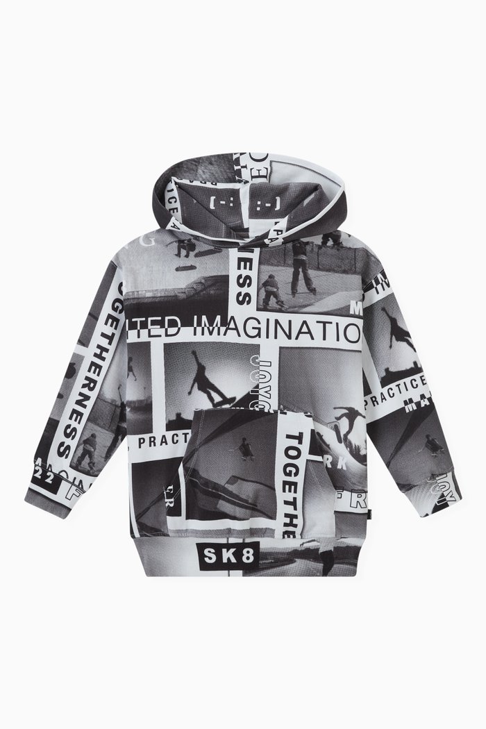 

Newspaper Print Hoodie in Jersey, Black