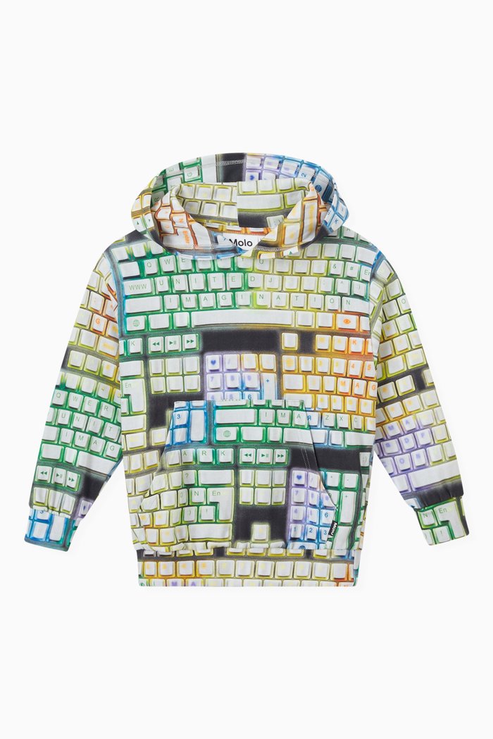 

Vintage Keyboard Print Hoodie in Jersey, Multicolour