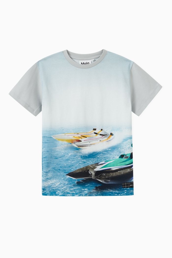 

Boat Print T-Shirt in Organic Cotton, Blue
