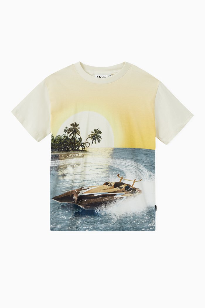 

Boat Print T-Shirt in Organic Cotton, Yellow