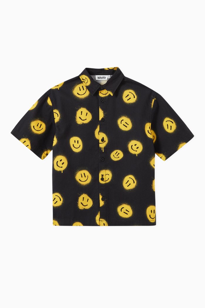 

Smiley Face Print Shirt in Cotton, Black