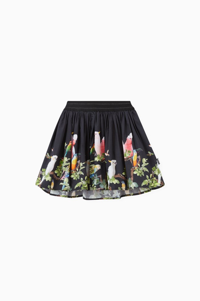 

Bird Print Skirt in Poplin, Blue