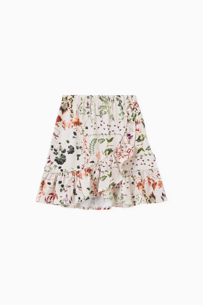 Floral Print Wrap Skirt in Cotton, Pink