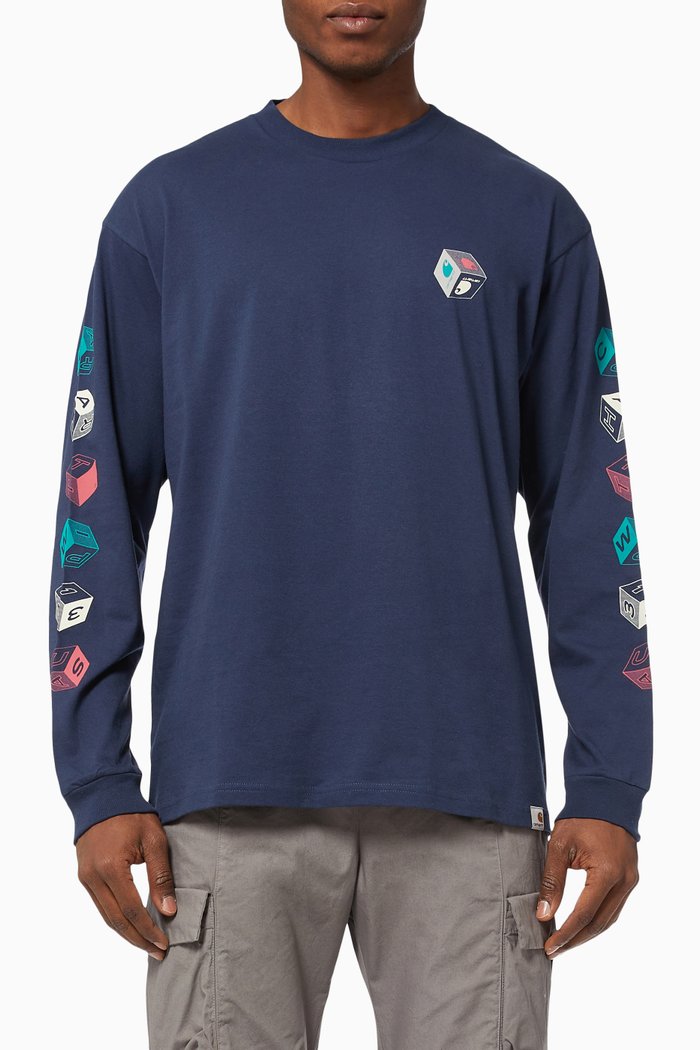 

Long Sleeve Graphic T-Shirt in Cotton, Blue