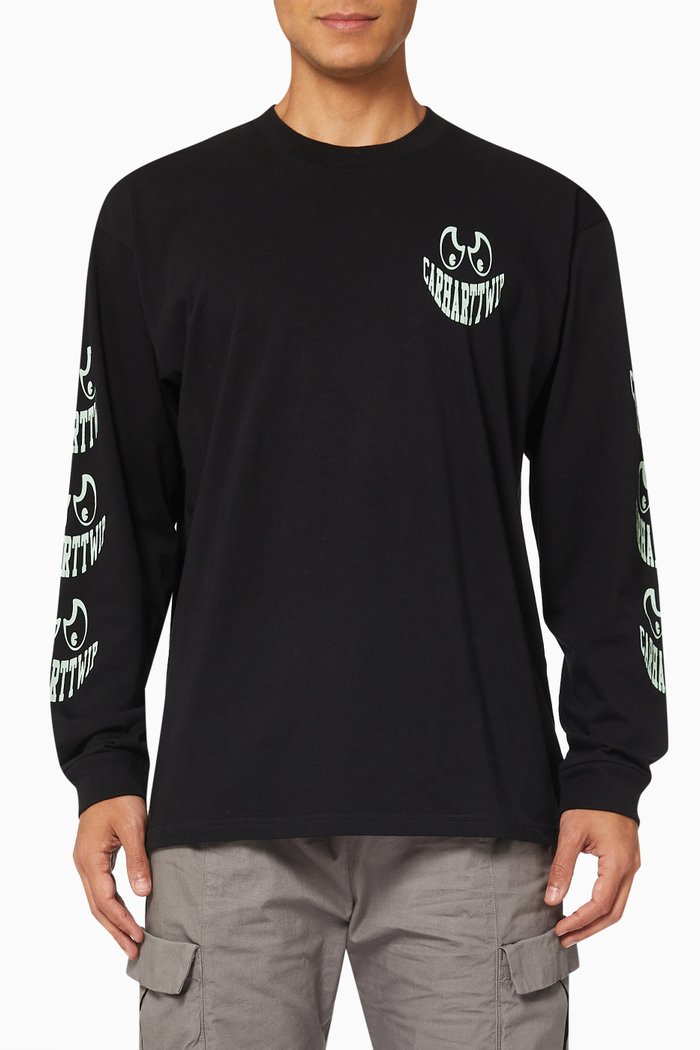 

Grin Long Sleeve T-shirt in Cotton, Black