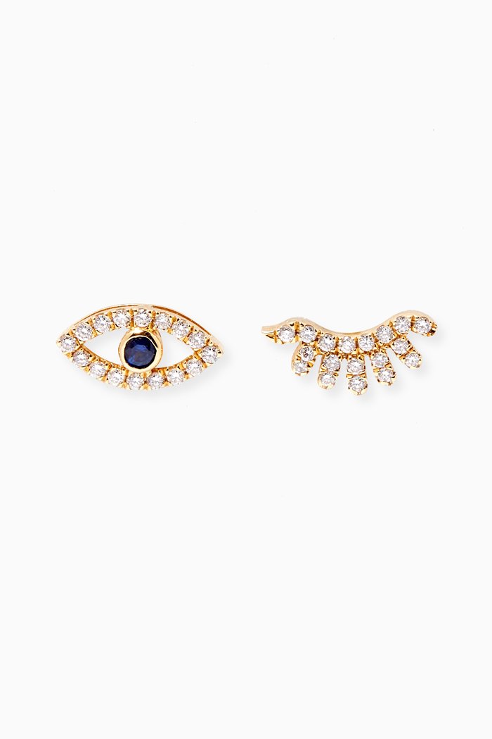 

Wink Eye Diamond Studs with Sapphire in 18kt Yellow Gold