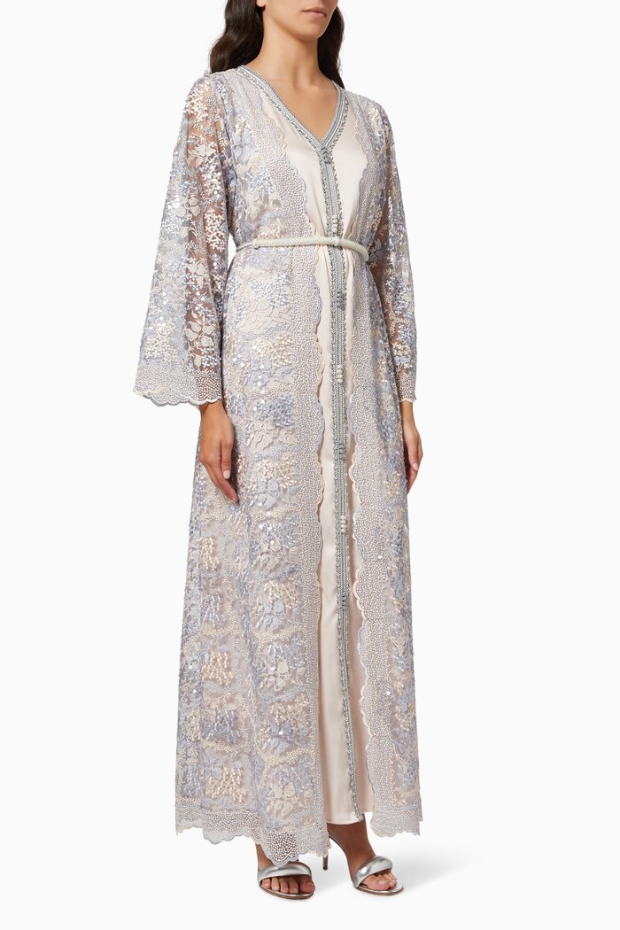 

Moroccan Kaftan & Dress Set in Silk, Blue