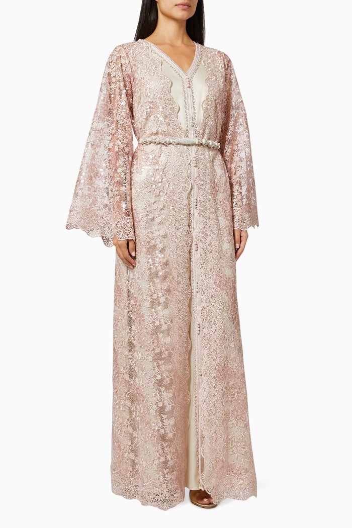 

Moroccan Kaftan & Dress Set in Silk, Pink