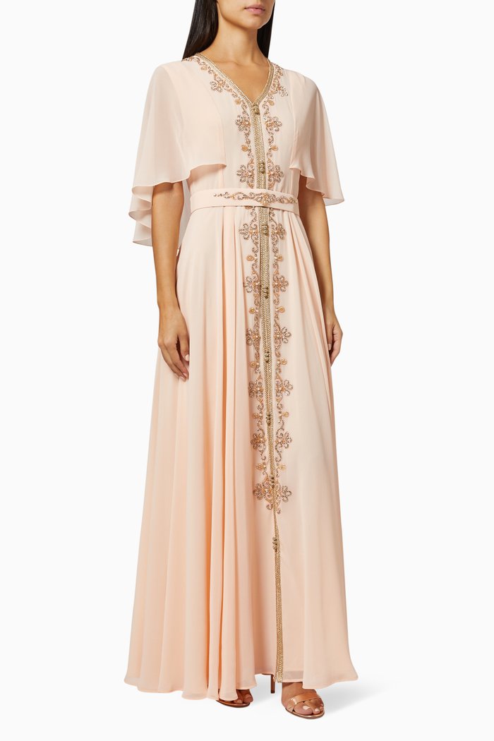 

Morrocan Embellished Kaftan in Chiffon, Pink