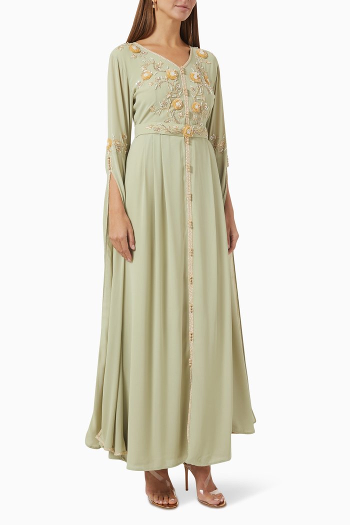 

Moroccan Maxi Kaftan in Soft Crepe, Green