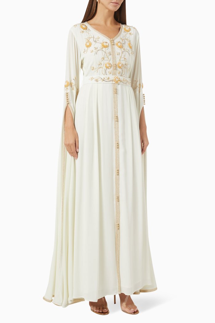 

Moroccan Maxi Kaftan in Soft Crepe, White