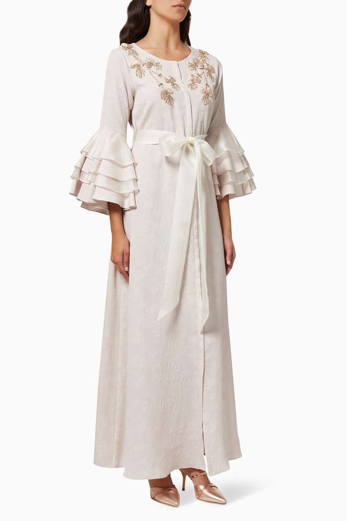 

Embellished Jalabiya in Jacquard, Neutral