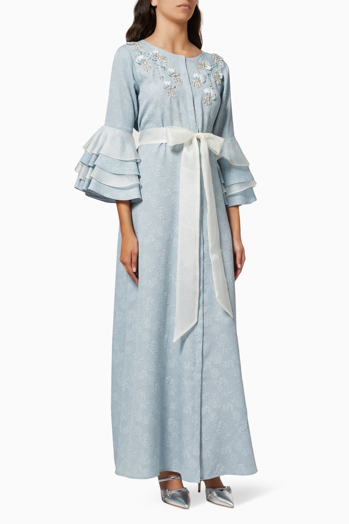 

Embellished Jalabiya in Jacquard, Blue