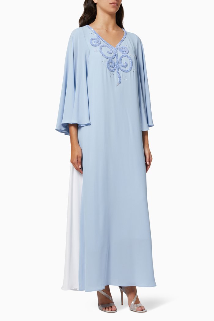 

Embellished Jalabiya in Crepe, Blue