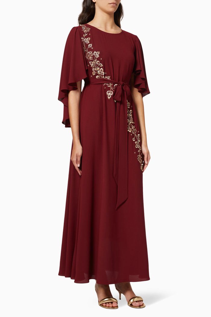 

Embellished Jalabiya in Crepe, Red