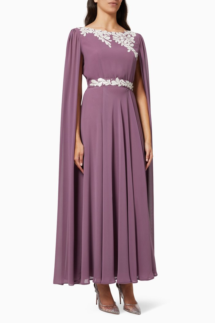 

Embellished Dress in Crepe, Purple