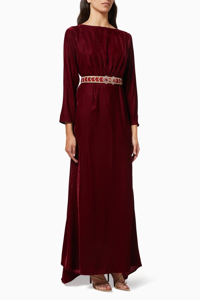 

Belted Dress in Velvet, Burgundy