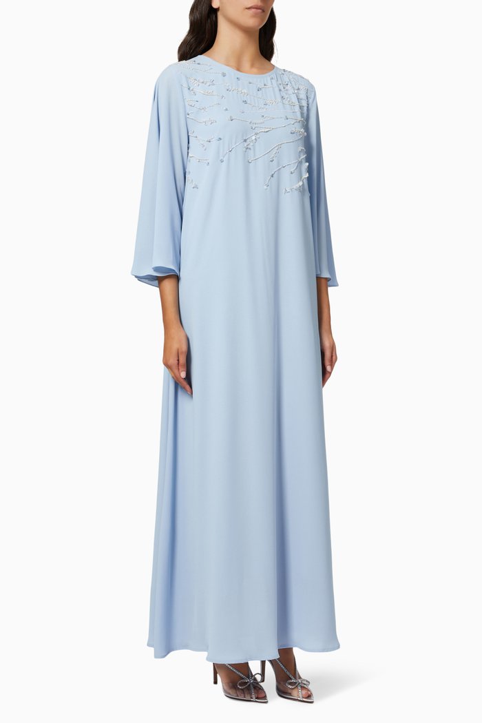 

Beaded Kaftan in Crepe, Blue