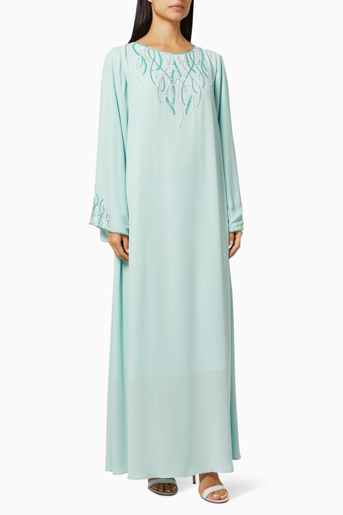 Beaded Kaftan in Crepe, Blue