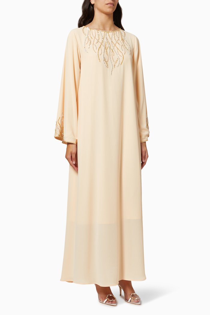 

Beaded Kaftan in Crepe, Neutral