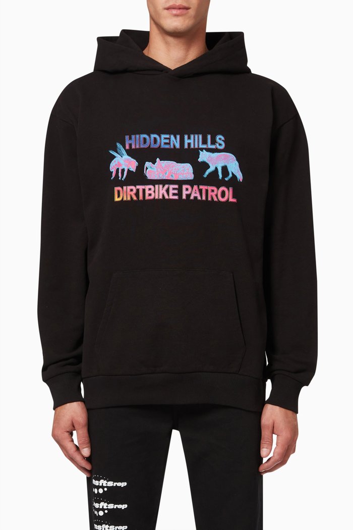 Dirt Bike Print Hoodie in Cotton, Black