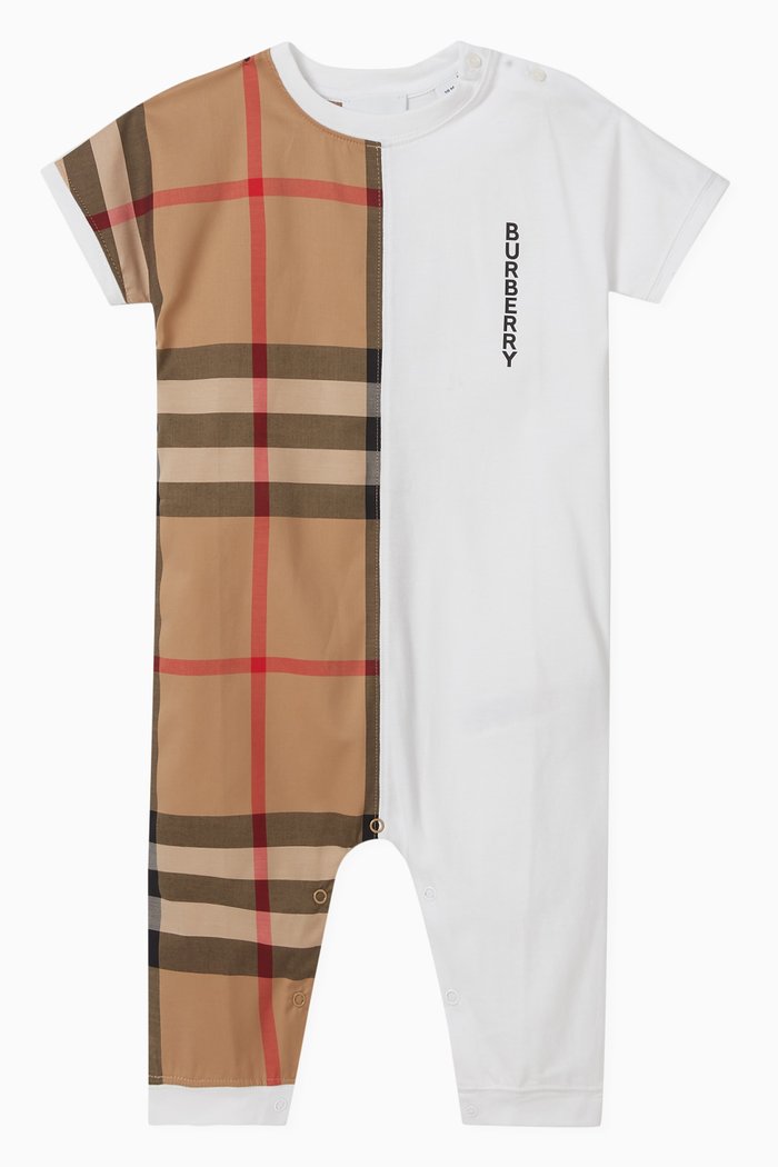 

Vintage Check-print Romper in Cotton, White