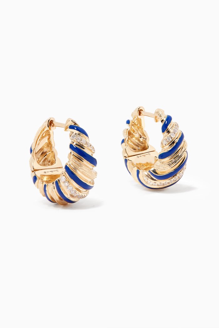 

Mademoiselle Diamond Hoops with Enamel in 9kt Yellow Gold