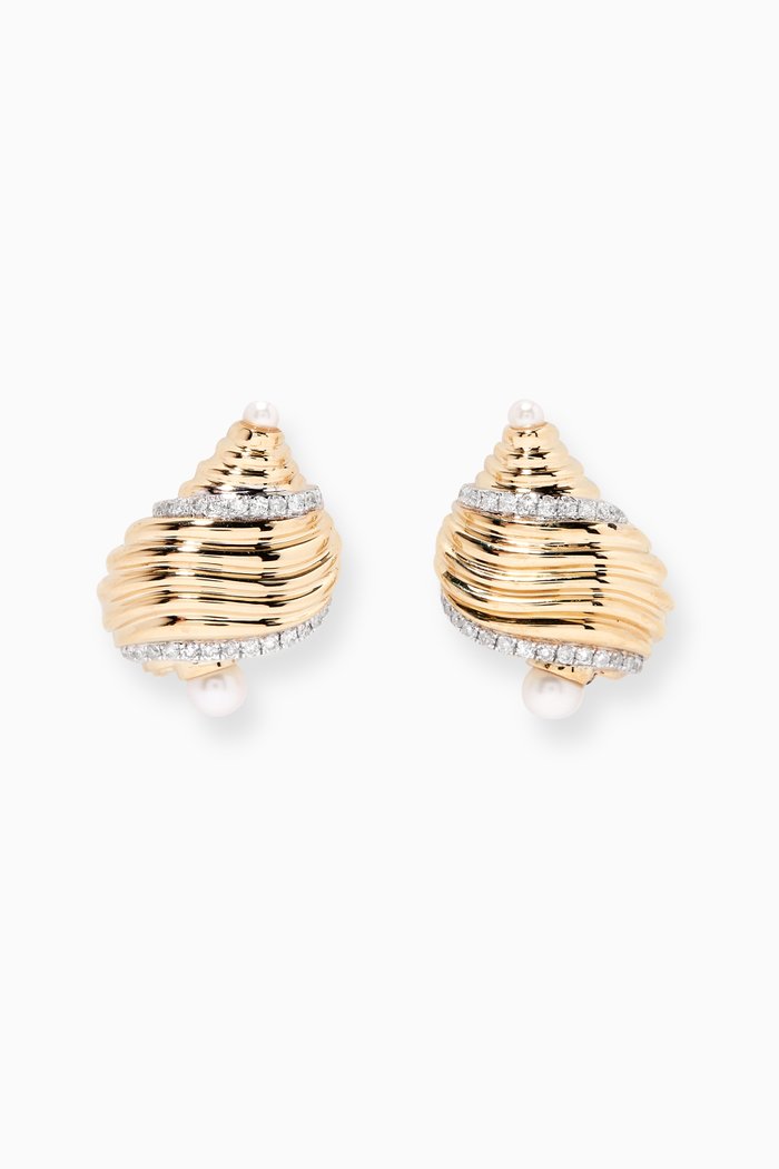 

Plage Seashell Diamond & Pearl Earrings in 9kt Yellow Gold