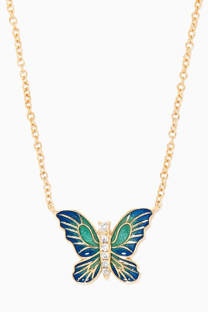 

Butterfly Enamel Necklace with Diamonds in 9kt Yellow Gold