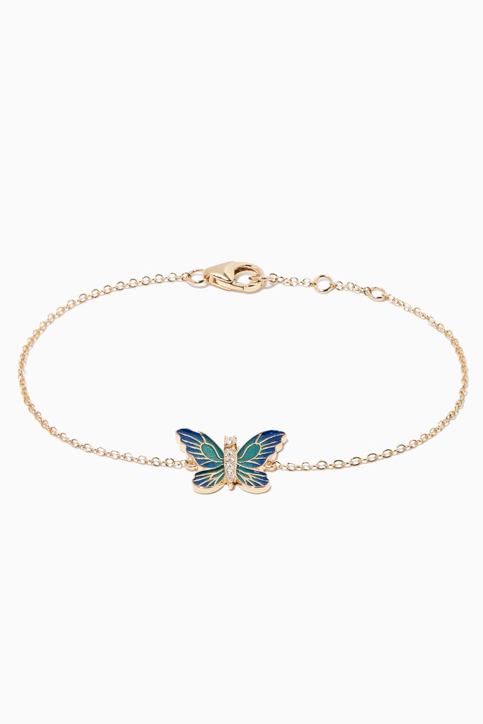 

Butterfly Enamel Bracelet with Diamonds in 9kt Yellow Gold