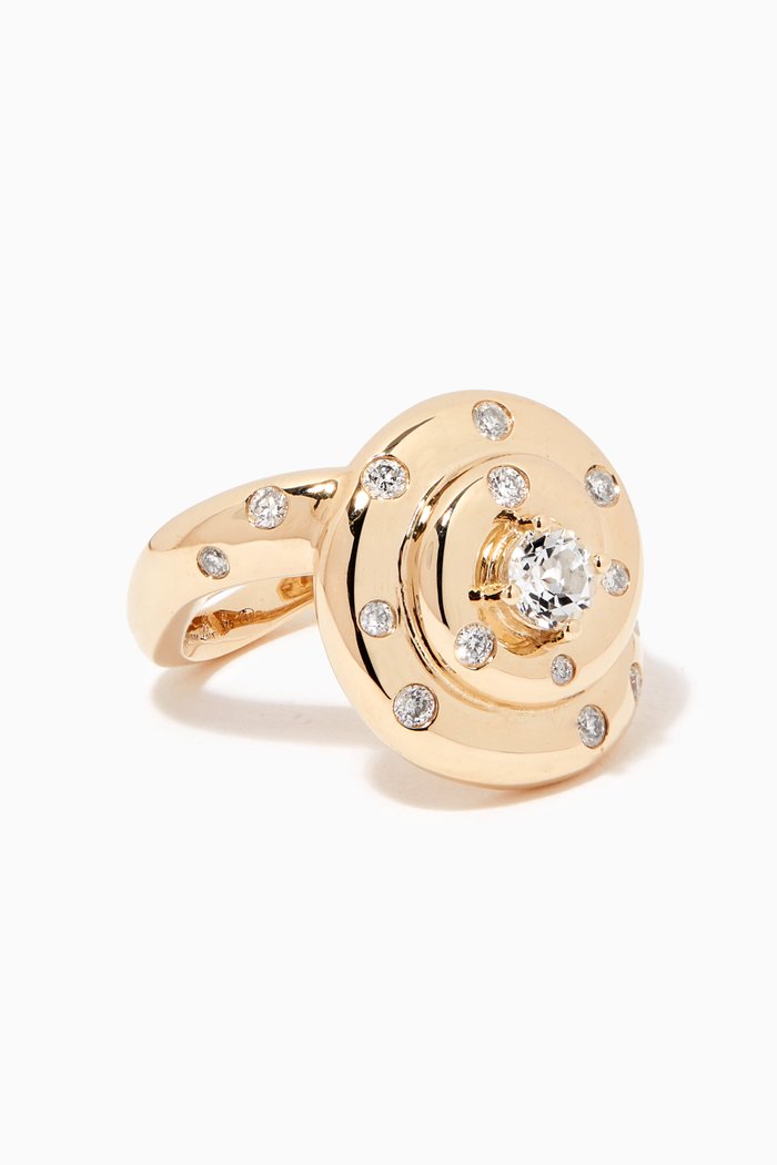 

Plage Manicotti Diamond & Topaz Ring in 9kt Yellow Gold
