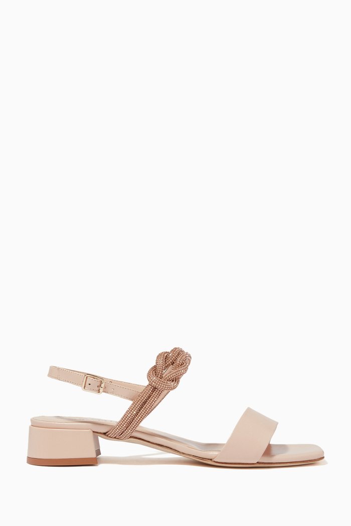 

Crystal Embellished Sandals in Leather, Neutral