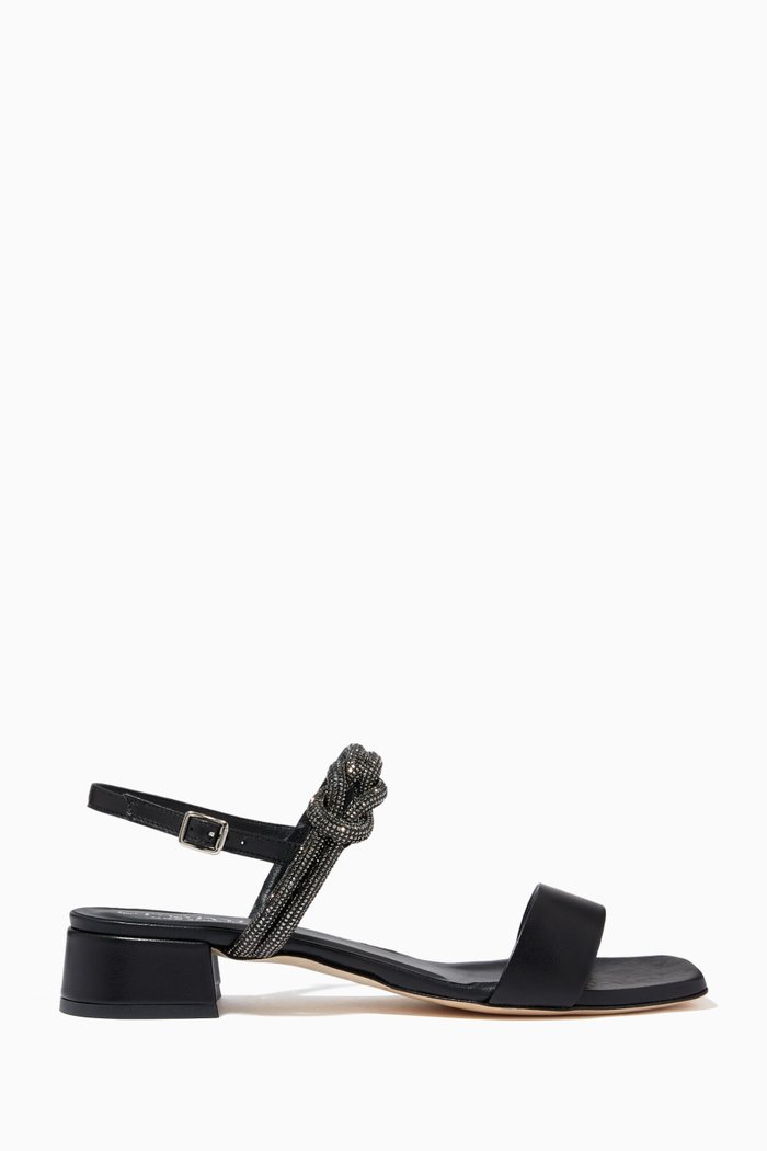 

Crystal Embellished Sandals in Leather, Black