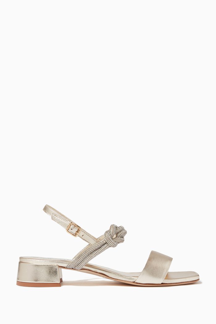 

Crystal Embellished Sandals in Leather, Gold