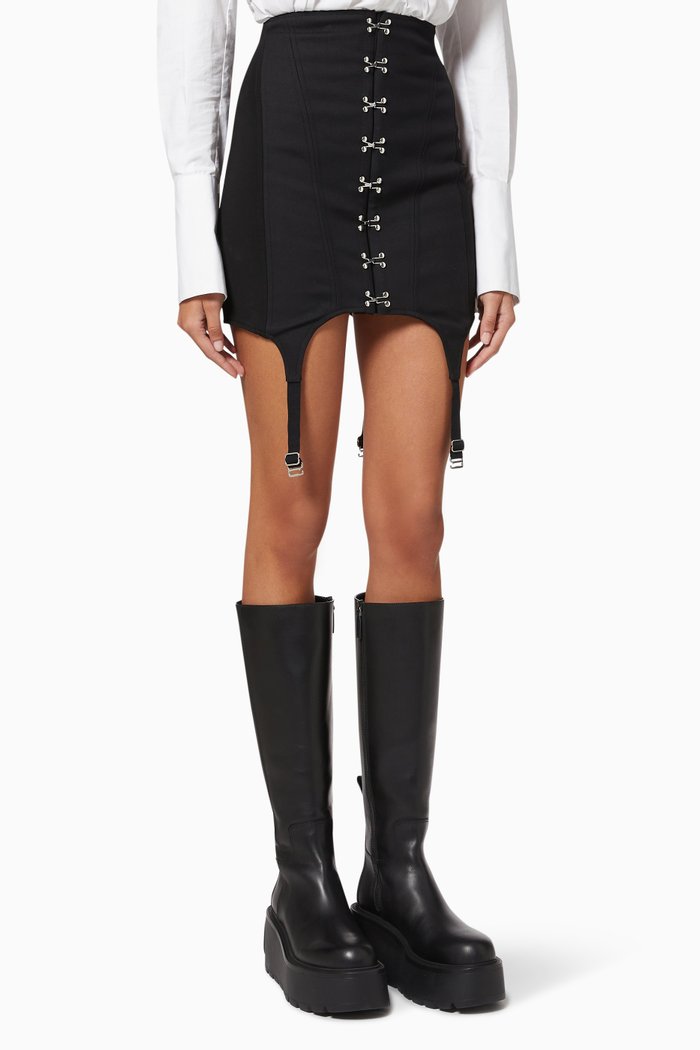 

Corset Garter Skirt in Nylon Blend, Black