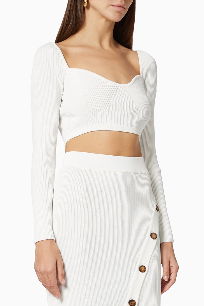 Dacia Crop Top in Ribbed Knit, Neutral