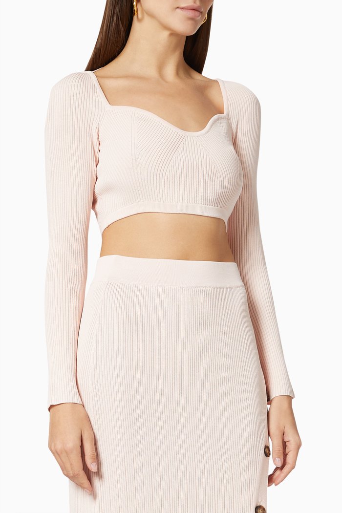 

Dacia Crop Top in Ribbed Knit, Pink