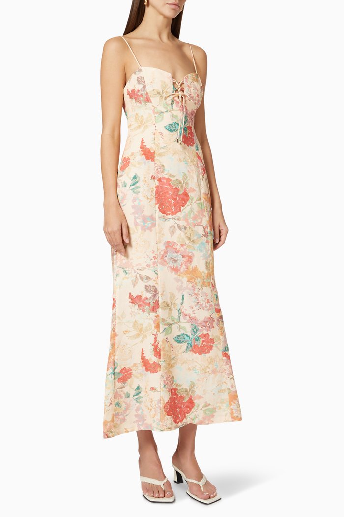 

Salvador Midi Dress in Linen Blend, Multicolour