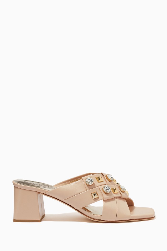 

Crystal Embellished Mules in Leather, Neutral