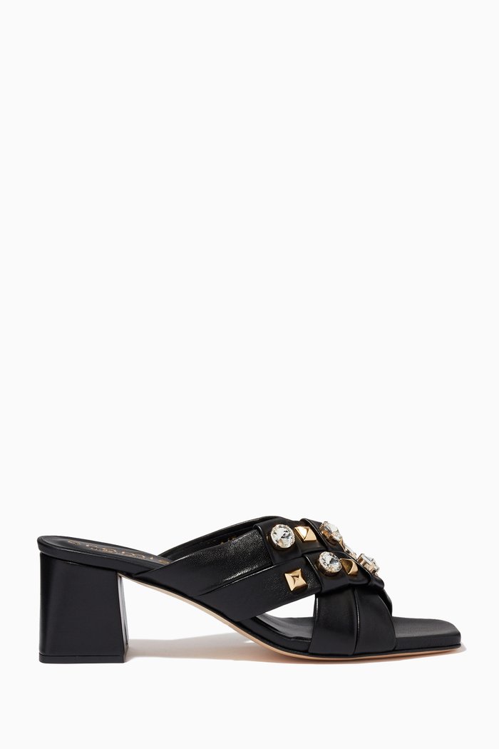 

Crystal Embellished Mules in Leather, Black