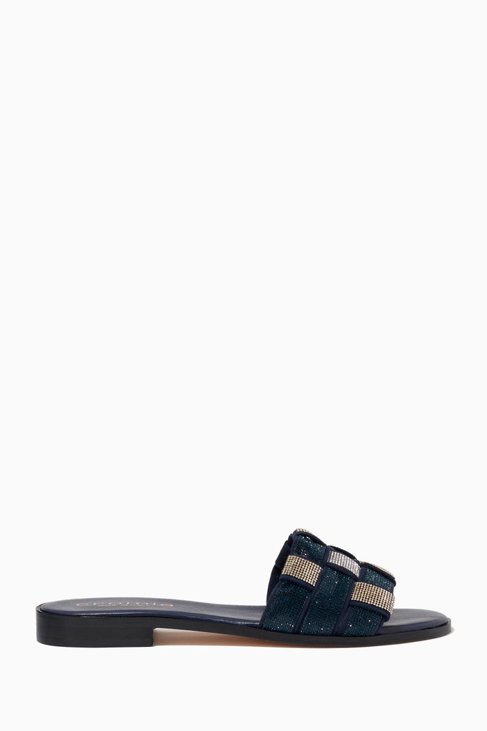 

Embellished Sandals in Leather, Blue
