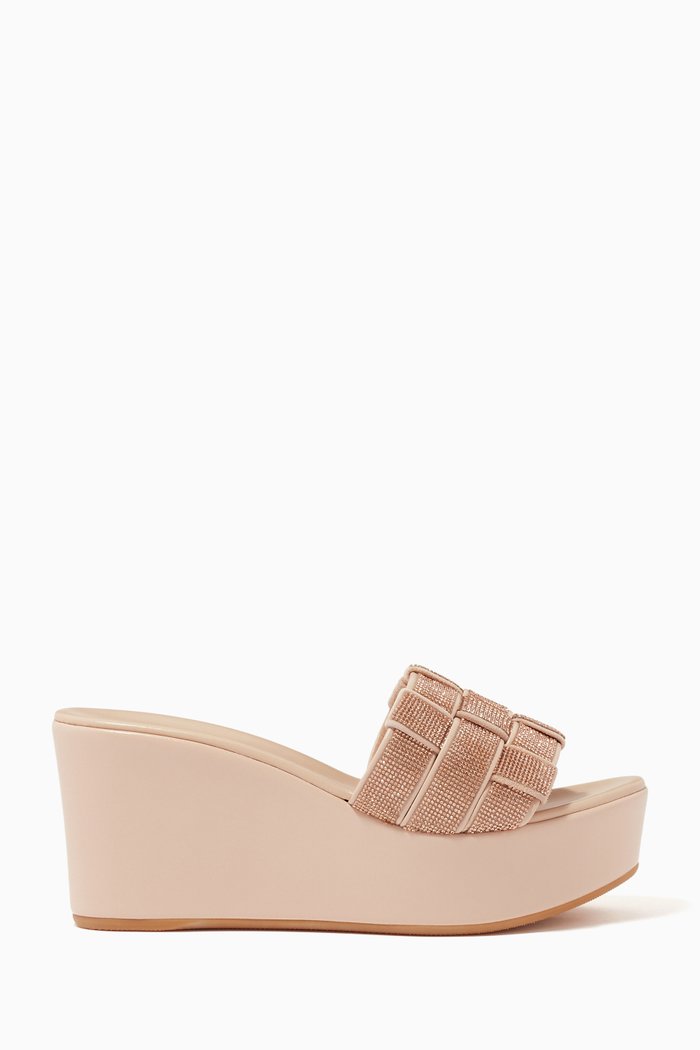 

Embellished Wedges in Leather, Neutral