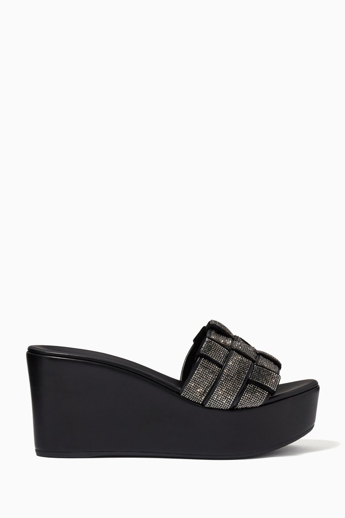 Embellished Wedges in Leather, Black