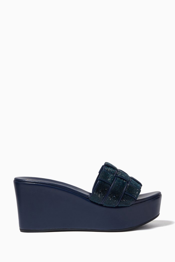 Embellished Wedges in Leather, Blue