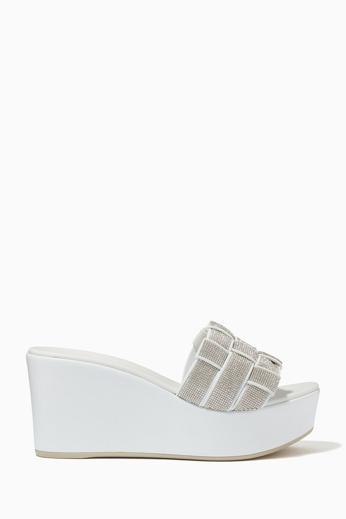 Embellished Wedges in Leather, White